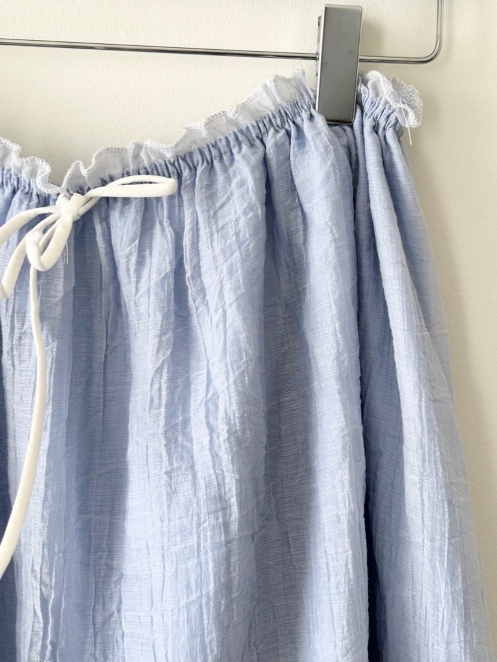 Light Blue Gauzy Ruffle Hem Maxi Skirt - Picture 6 of 16